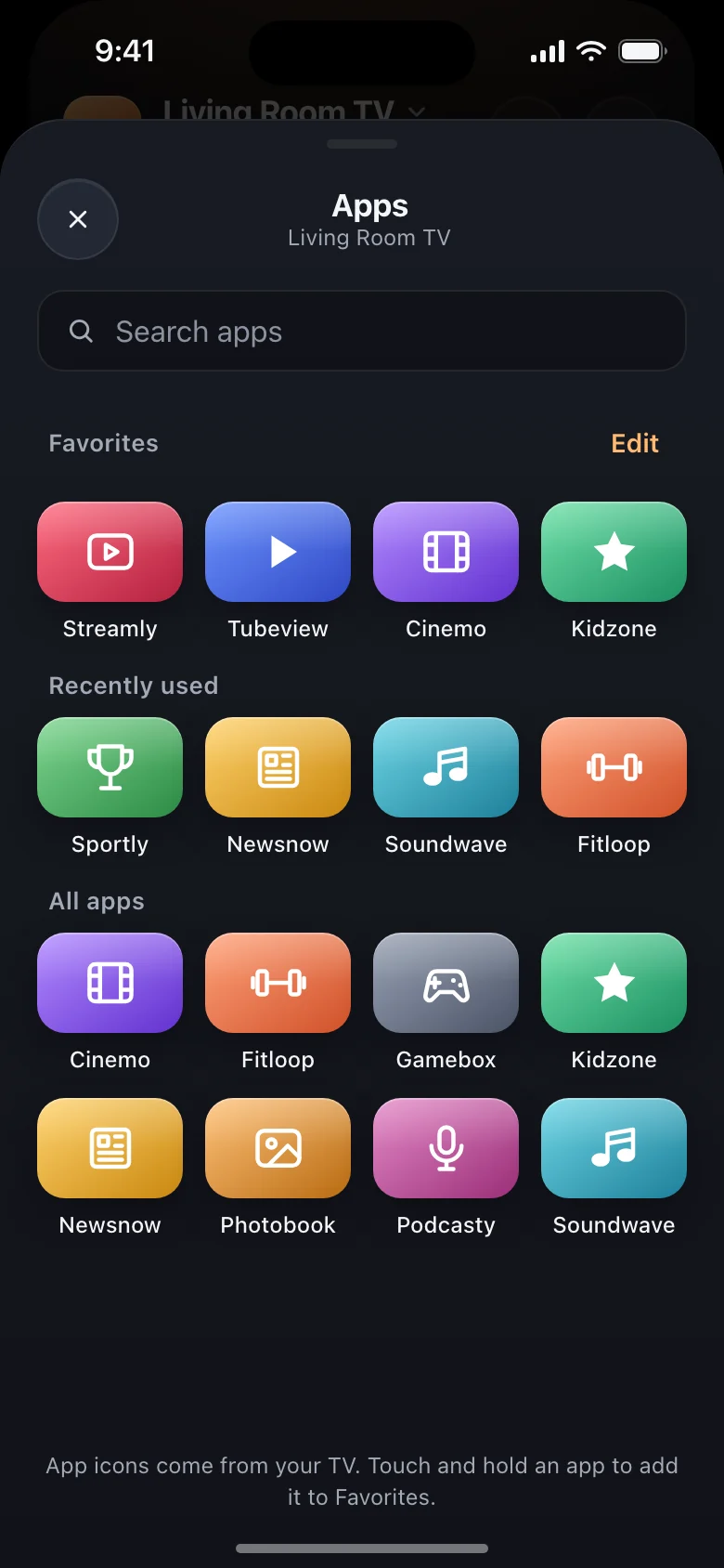Apps in one tap: the apps on the Living Room TV.
